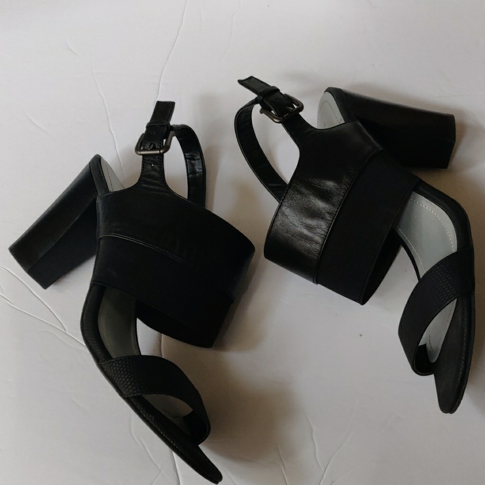 Tahari black leather open toe ankle strap sandals